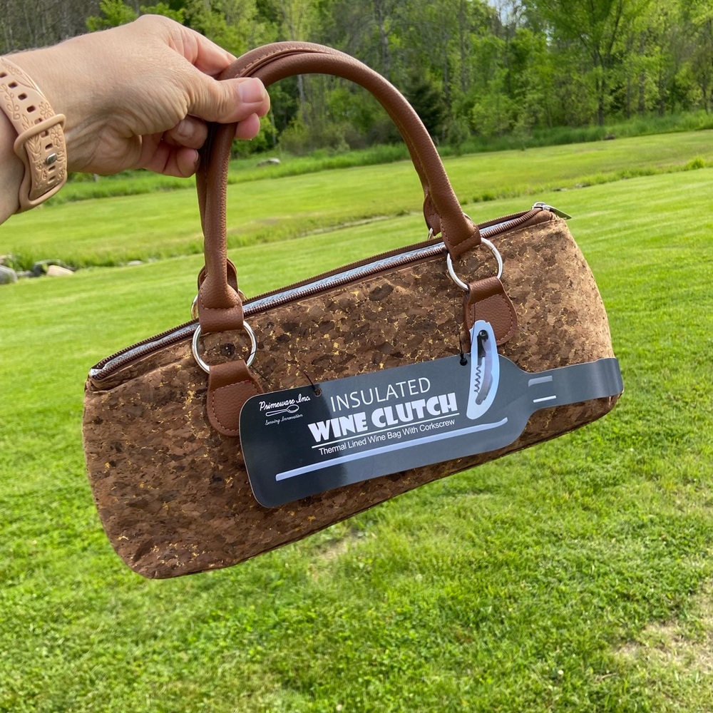 Primeware Inc. Brown Cork Insulated Wine Clutch Bag NWT